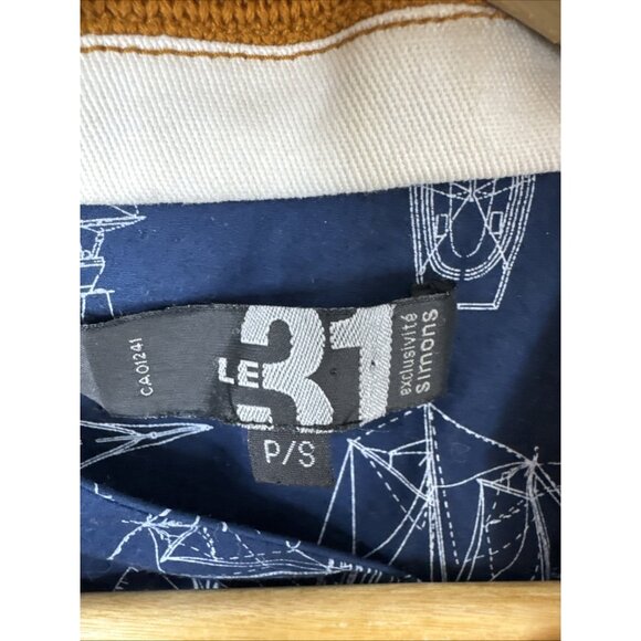 Le 31 Nautical Stripe Knit Cotton Blazer Brown White Men Small Cardigan Preppy - Picture 4 of 8